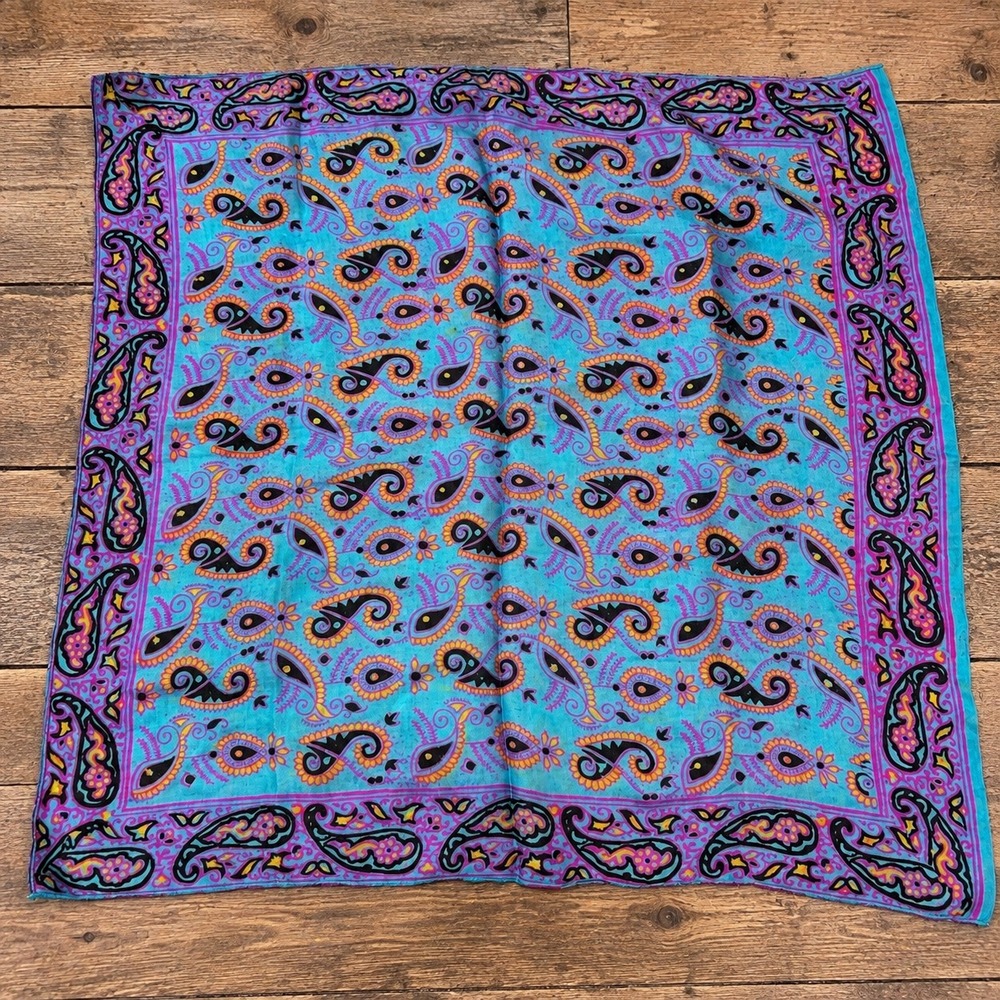 Vintage Paisley Square Scarf Bandana Boho Psychedelic Mod Festival Eclectic